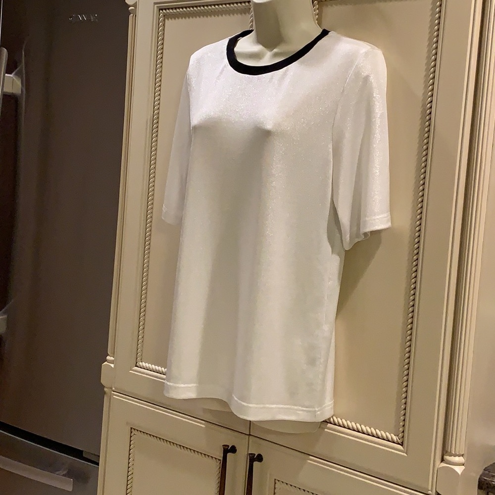 Topshop Black & White Shimmer 3/4 Slv Top US 4